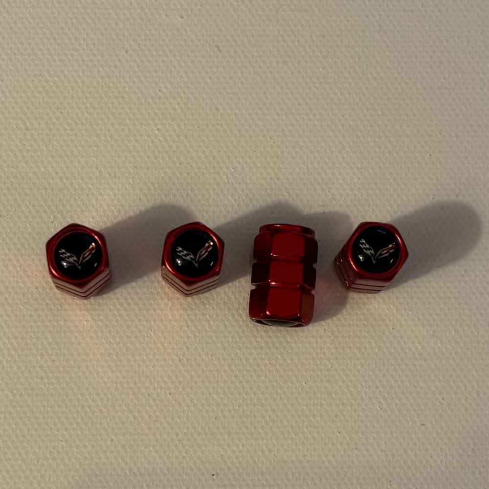 Corvette Valve Stem Caps in Red Set of 4 NWT